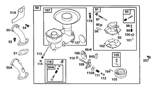 Carburetor Assembly 2 Diagram and Parts List for 254422-0123-XX  Briggs and Stratton Engine
